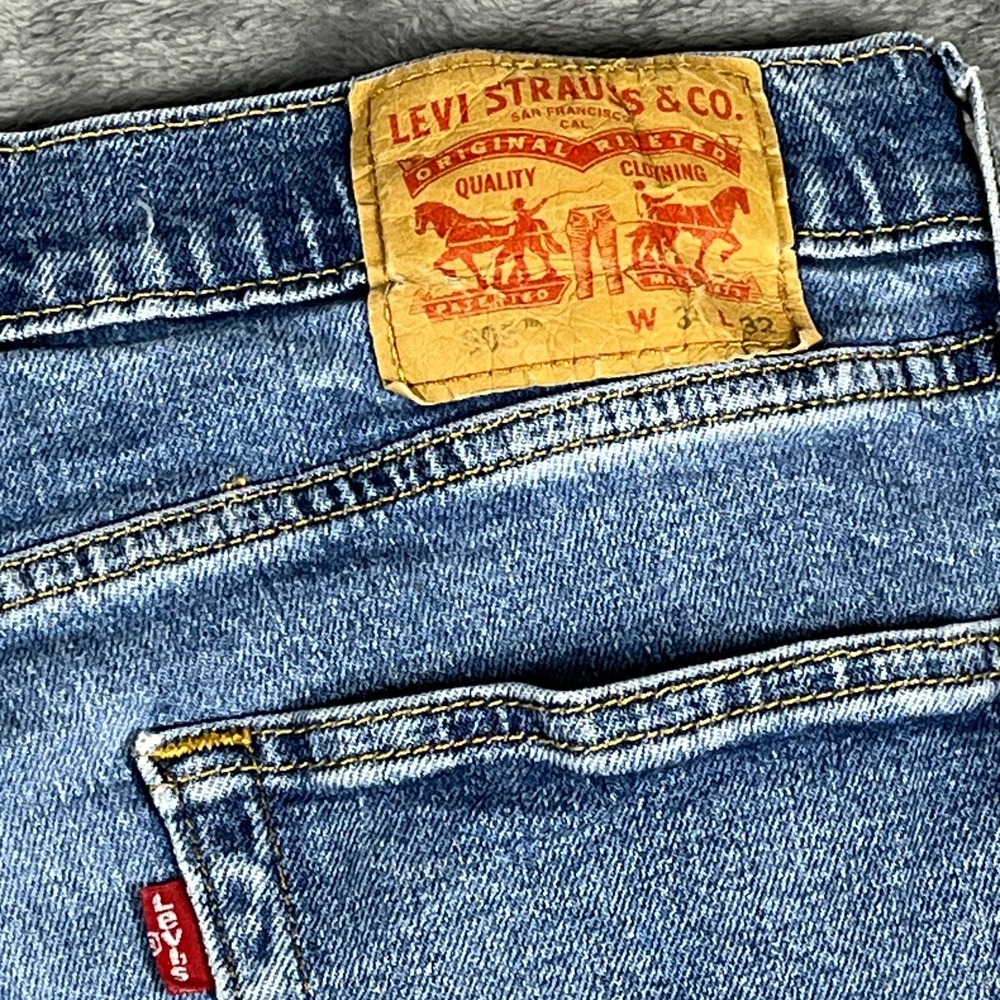 Levis 505 Regular Fit Jeans Mens 34x32 Blue Whiskered Denim Cotton Straight Leg - Picture 4 of 7